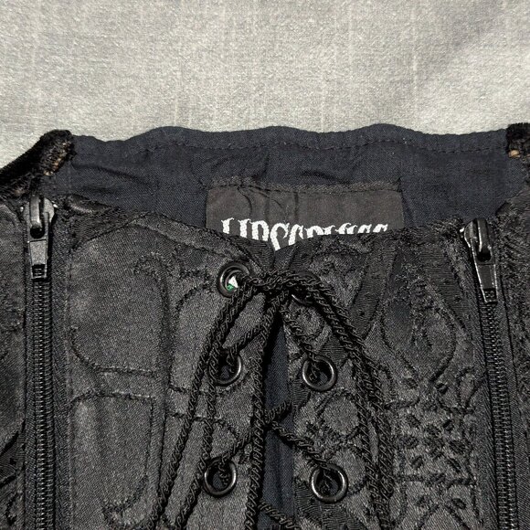 Vintage Lip Service Velvet Cathedral Peplum Bustier Black Medium - Picture 8 of 11